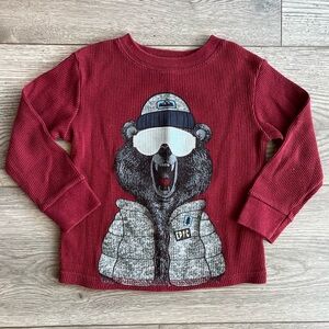 Garanimals Toddler Boy Long Sleeve Waffle T-Shirt Snowboarding Bear Burgundy 2T